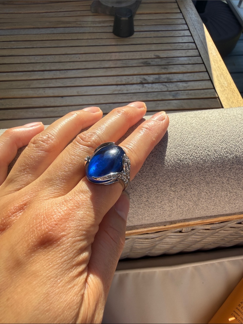 Ann Taylor Factory Silver Ring with Deep Blue Cabochon